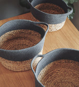Blue Valentine Set of 3 Storage Basket (Seagrass/Cotton)